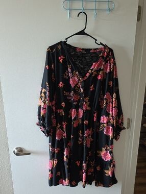 Torrid Black Lace Dress with Pink & Gold Floral Trim